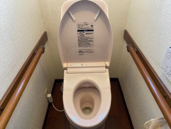便器とウォシュレットが一体化し、継ぎ目の少ないすっきりしたデザインです