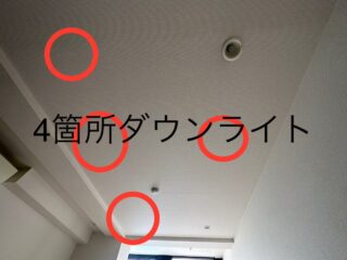 リビングフロア天井にも4カ所ダウンライトを増設し、明るさとデザイン性をプラス