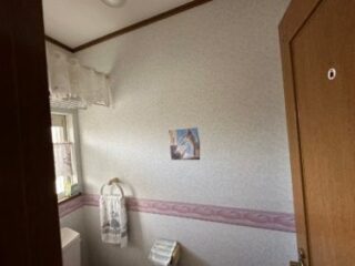 既存のトイレはピンク系のアクセントが効いた空間でした